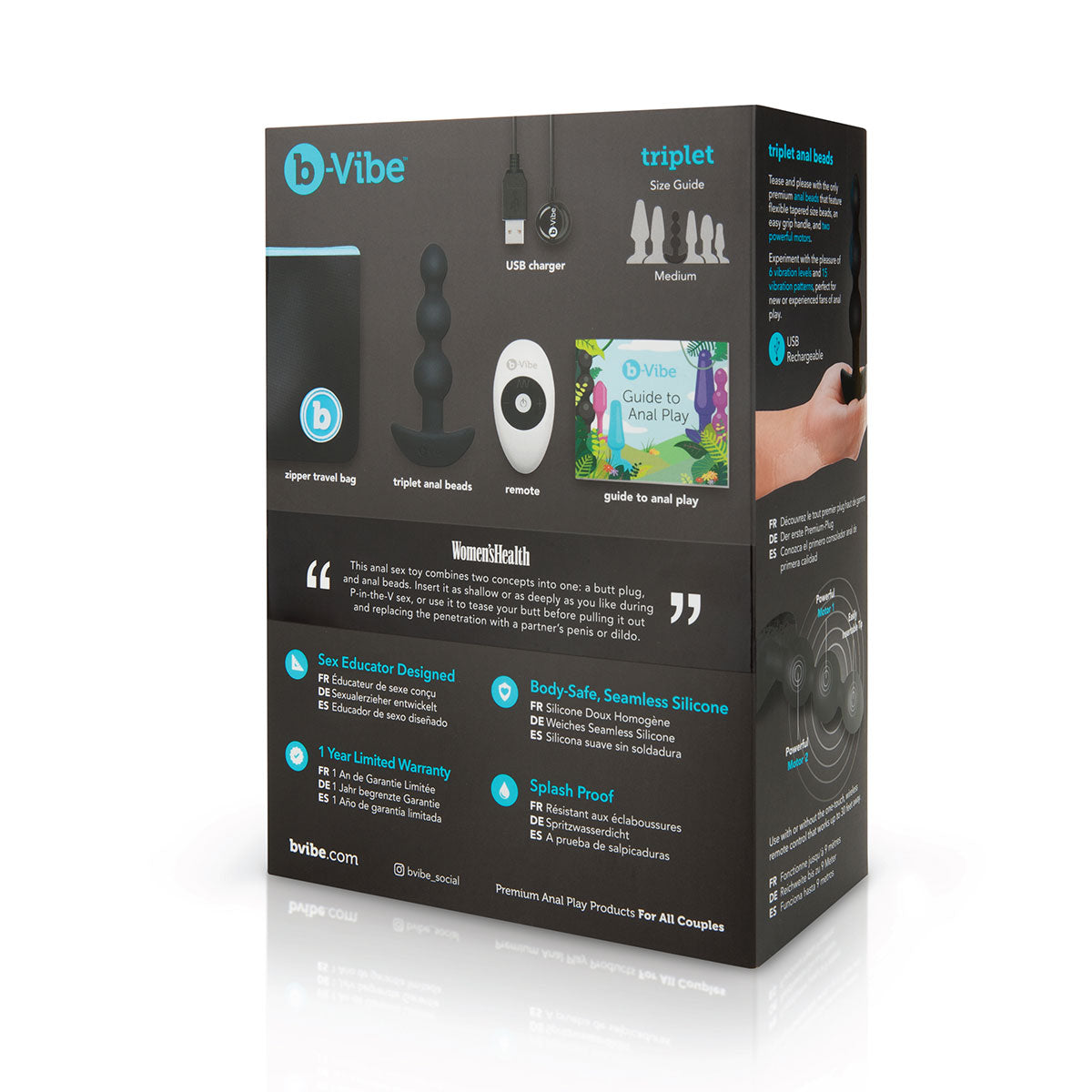 b-Vibe Triplet Rechargeable Remote-Controlled Vibrating Anal Beads Plug Black - Zateo Joy