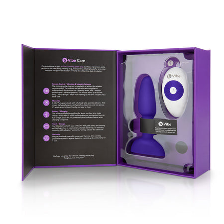 b-Vibe Rimming Petite Vibrating Silicone Anal Plug with Rotating Beads Purple - Zateo Joy