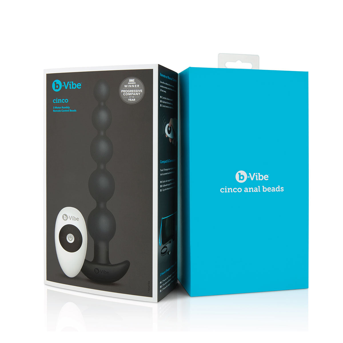 b-Vibe Cinco Rechargeable Remote-Controlled Vibrating Anal Beads Plug Black - Zateo Joy