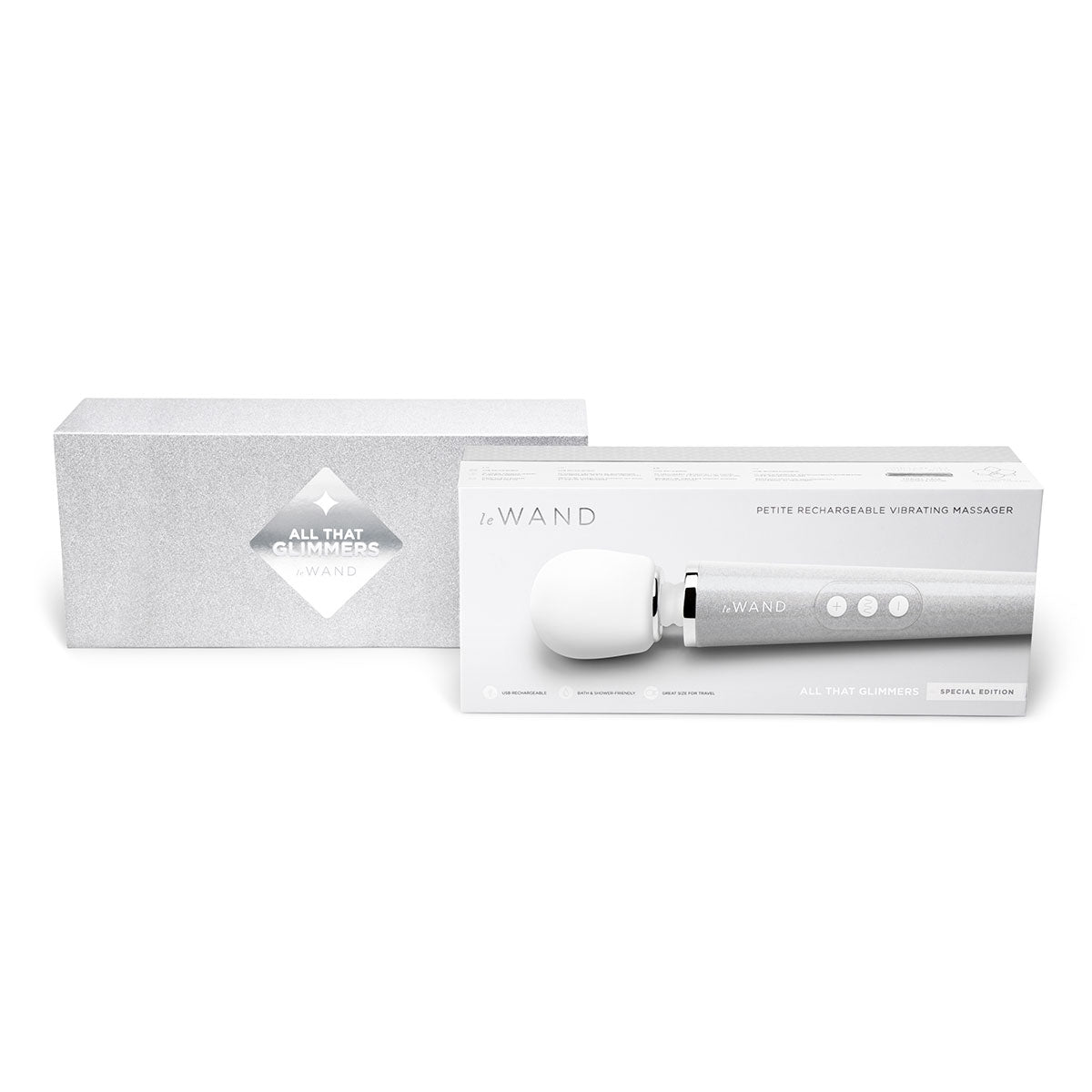 Le Wand All That Glimmers Petite Rechargeable Vibrating Massager Special Edition Set White - Zateo Joy