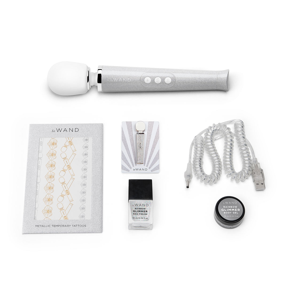 Le Wand All That Glimmers Petite Rechargeable Vibrating Massager Special Edition Set White - Zateo Joy