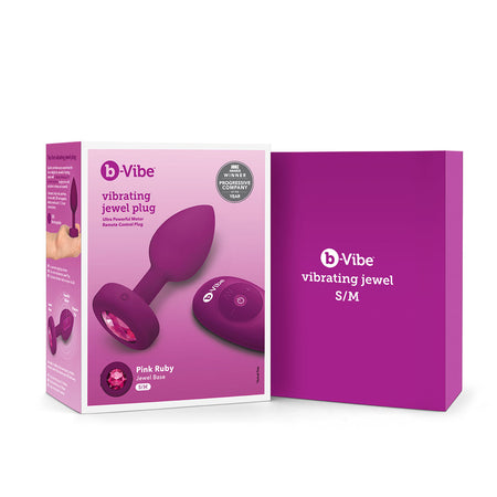 b-Vibe Vibrating Jewel Rechargeable Remote-Controlled Anal Plug with Gem Base Pink Ruby S/M - Zateo Joy