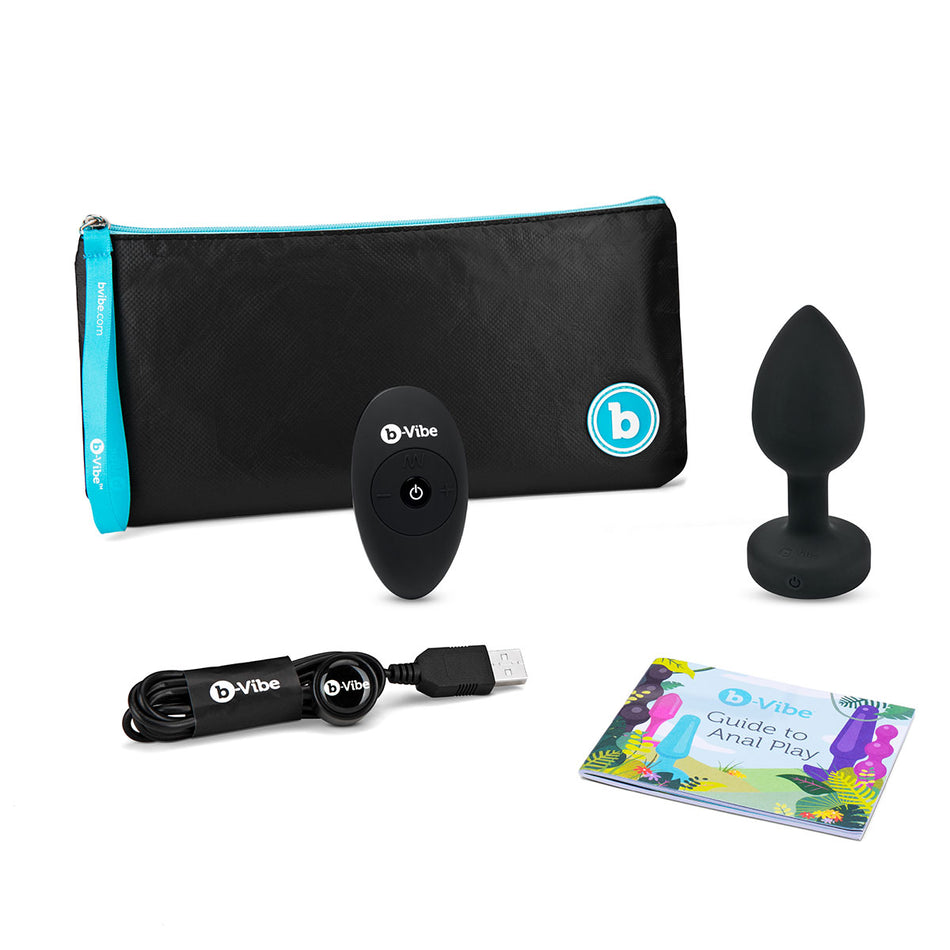 b-Vibe Vibrating Jewel Rechargeable Remote-Controlled Anal Plug with Gem Base Black Diamond M/L - Zateo Joy