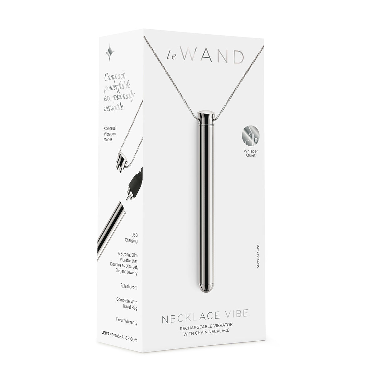 Le Wand Necklace Vibe Rechargeable Discreet Jewelry Vibrator Silver - Zateo Joy
