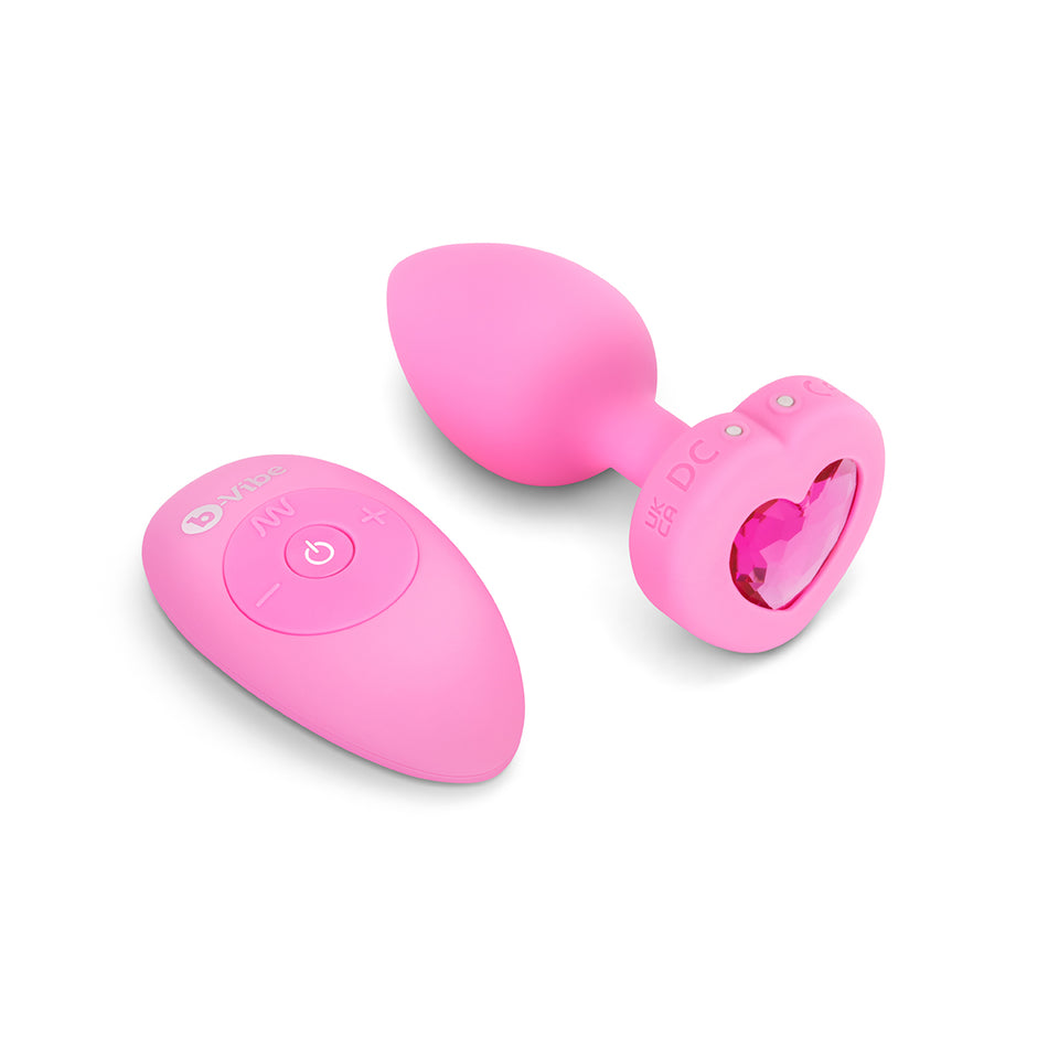 b-Vibe Vibrating Heart Anal Plug with Heart-Shaped Jewel Base S/M Pink - Zateo Joy