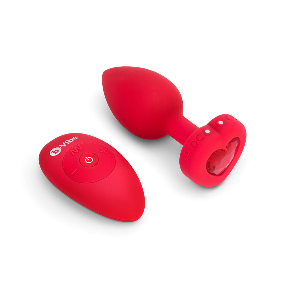 b-Vibe Vibrating Heart Anal Plug with Heart-Shaped Jewel Base M/L Red - Zateo Joy