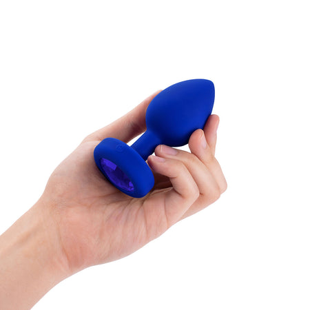 b-Vibe Vibrating Jewel Rechargeable Remote-Controlled Anal Plug with Gem Base Blue Sapphire L/XL - Zateo Joy