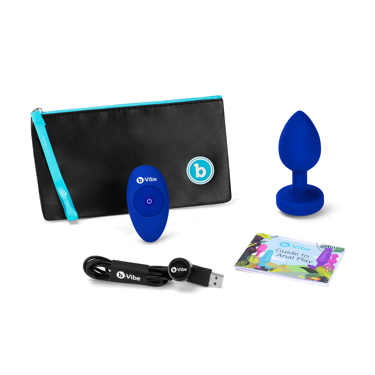 b-Vibe Vibrating Jewel Rechargeable Remote-Controlled Anal Plug with Gem Base Blue Sapphire L/XL - Zateo Joy