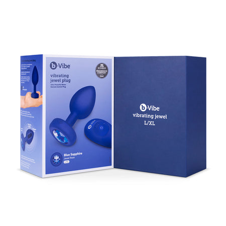 b-Vibe Vibrating Jewel Rechargeable Remote-Controlled Anal Plug with Gem Base Blue Sapphire L/XL - Zateo Joy