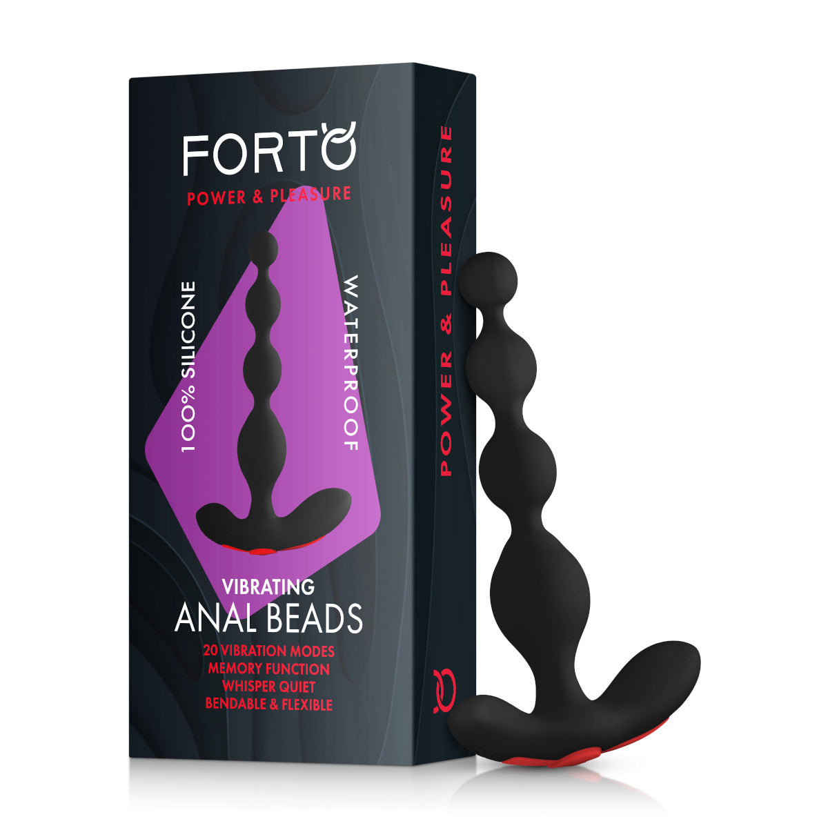 Forto Vibrating Anal Beads Rechargeable Silicone Plug Black - Zateo Joy