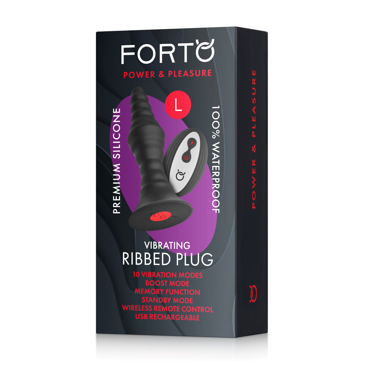 Forto Vibrating Ribbed Plug Rechargeable Remote-Controlled Silicone Anal Plug Large Black - Zateo Joy