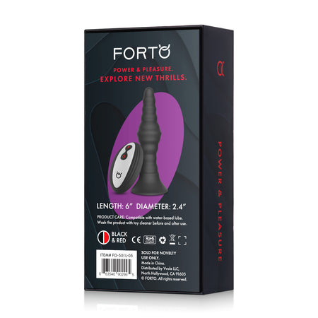 Forto Vibrating Ribbed Plug Rechargeable Remote-Controlled Silicone Anal Plug Large Black - Zateo Joy