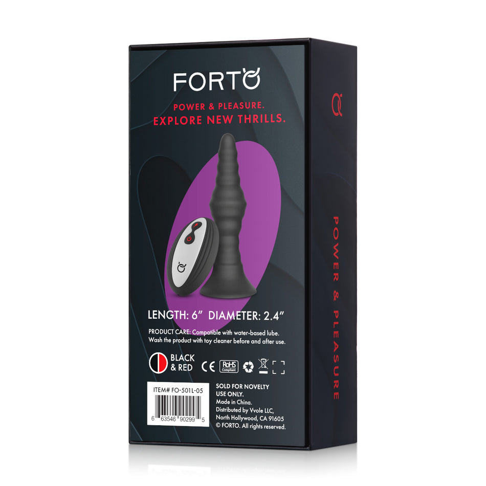 Forto Vibrating Ribbed Plug Rechargeable Remote-Controlled Silicone Anal Plug Large Black - Zateo Joy