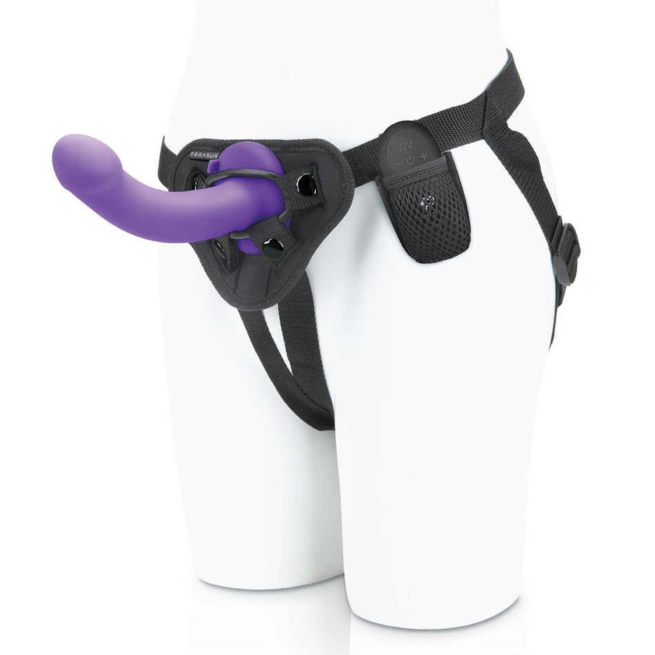 Pegasus 6 in. Curved Realistic Rechargeable Remote-Controlled Dildo & Harness Set Purple - Zateo Joy