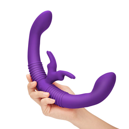 Together Couples Toy Remote-Controlled Dual Ended Rabbit Vibrator Purple - Zateo Joy