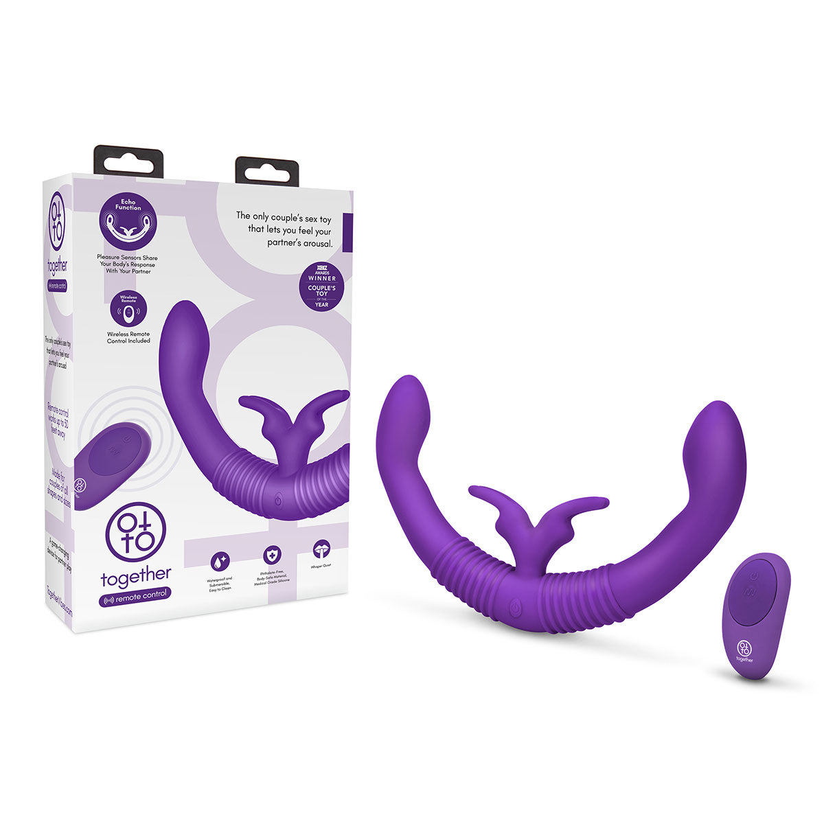 Together Couples Toy Remote-Controlled Dual Ended Rabbit Vibrator Purple - Zateo Joy