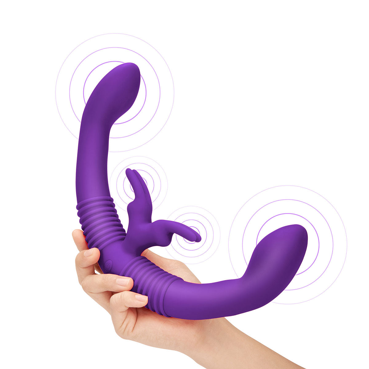 Together Couples Toy Remote-Controlled Dual Ended Rabbit Vibrator Purple - Zateo Joy