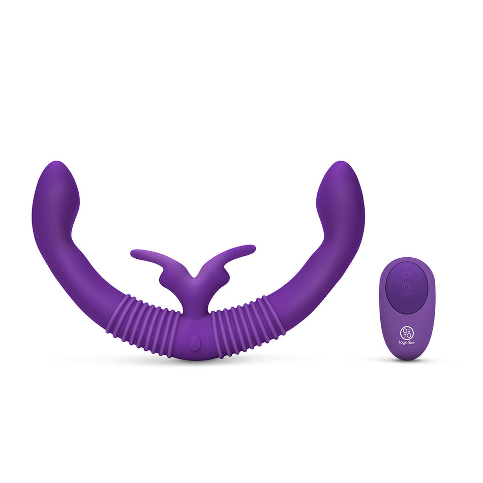 Together Couples Toy Remote-Controlled Dual Ended Rabbit Vibrator Purple - Zateo Joy