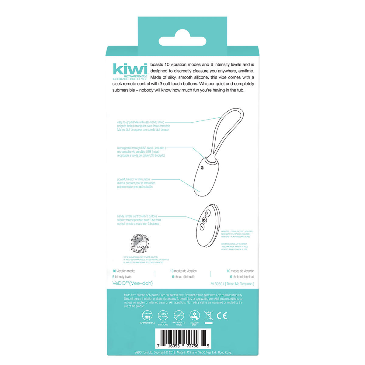 Vedo Kiwi Rechargeable Insertable Tease Me Turquise Bullet - Zateo Joy