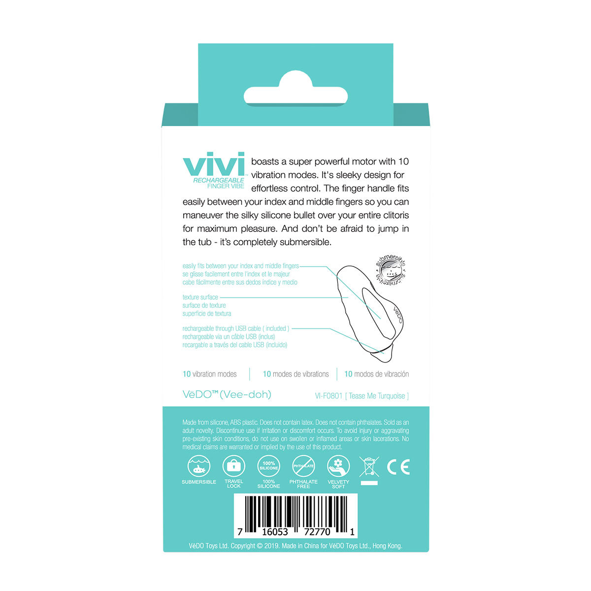 Vedo Vivi Rechargeable Finger Vibe Tease Me Turquoise - Zateo Joy