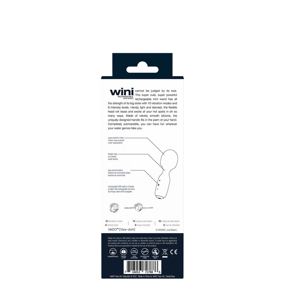 Vedo Wini Rechargeable Mini Wand Just Black - Zateo Joy