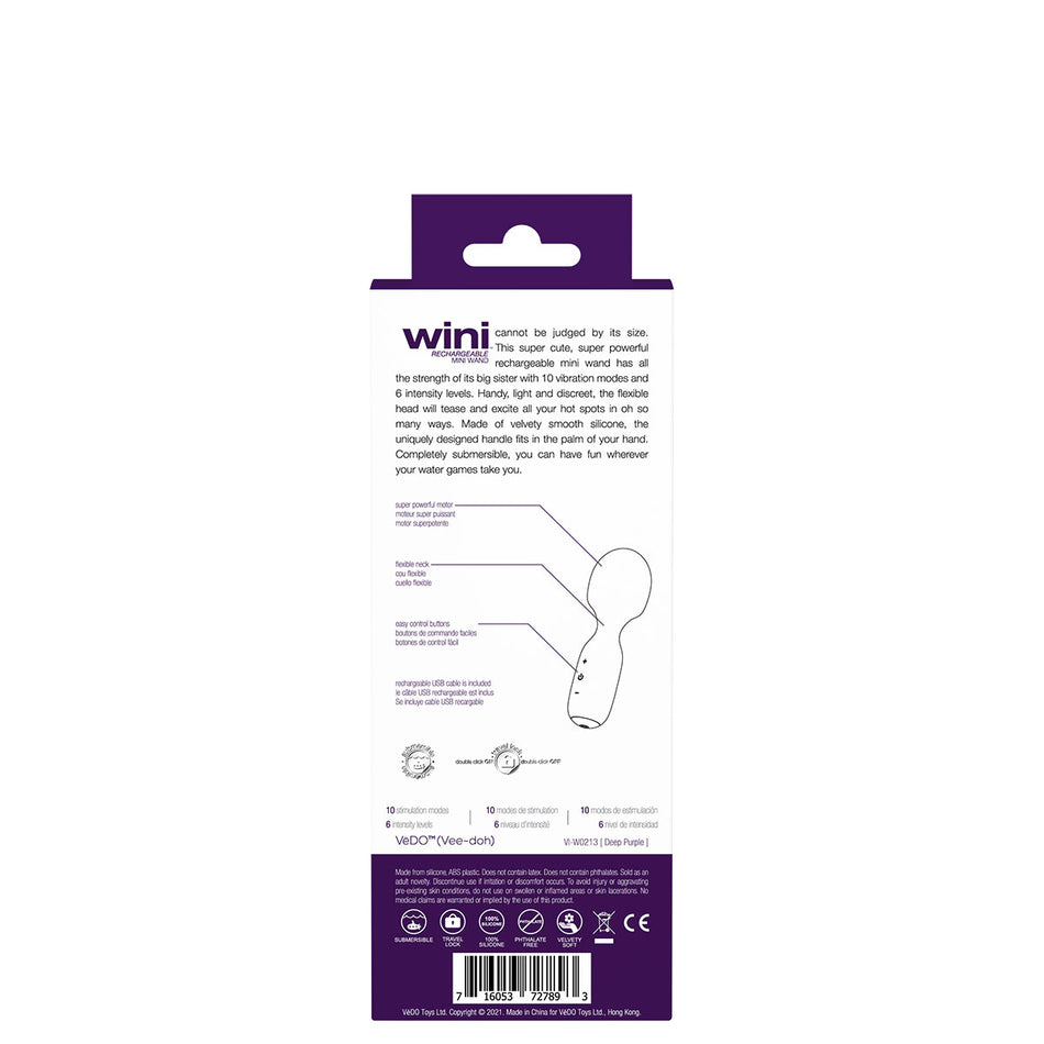 Vedo Wini Rechargeable Mini Wand Deep Purple - Zateo Joy