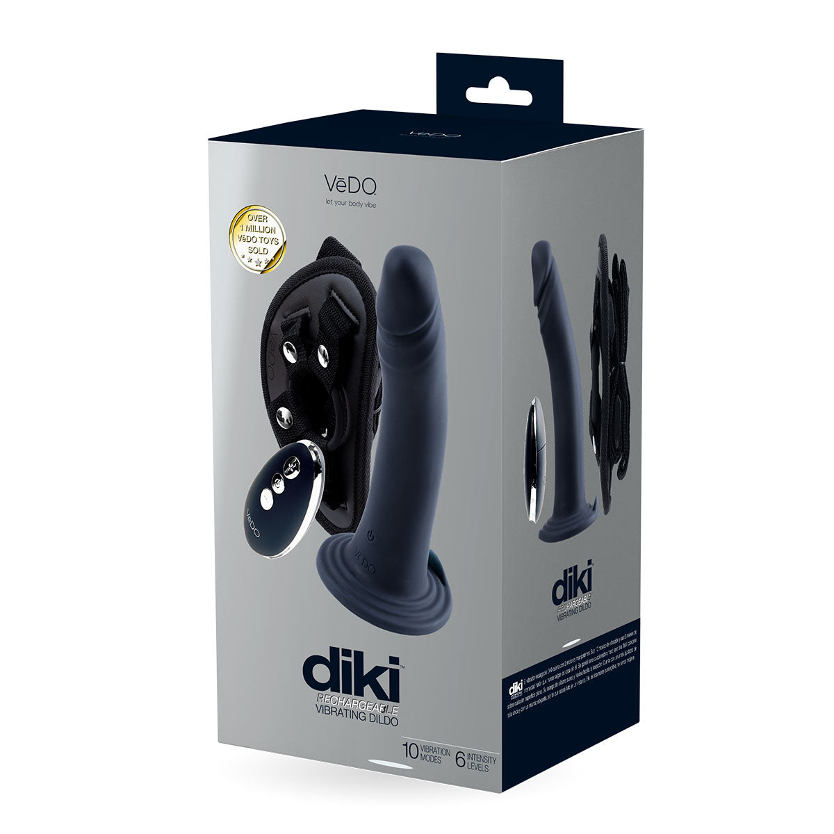 Vedo Diki Rechargeable Vibrating Dildo With Harness Just Black - Zateo Joy