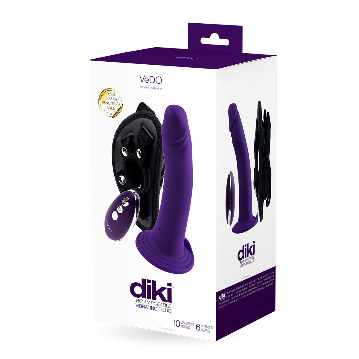 Vedo Diki Rechargeable Vibrating Dildo With Harness Deep Purple - Zateo Joy