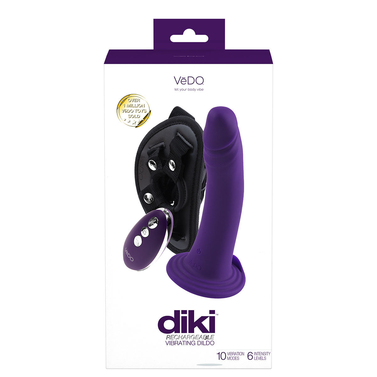 Vedo Diki Rechargeable Vibrating Dildo With Harness Deep Purple - Zateo Joy