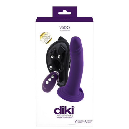 Vedo Diki Rechargeable Vibrating Dildo With Harness Deep Purple - Zateo Joy