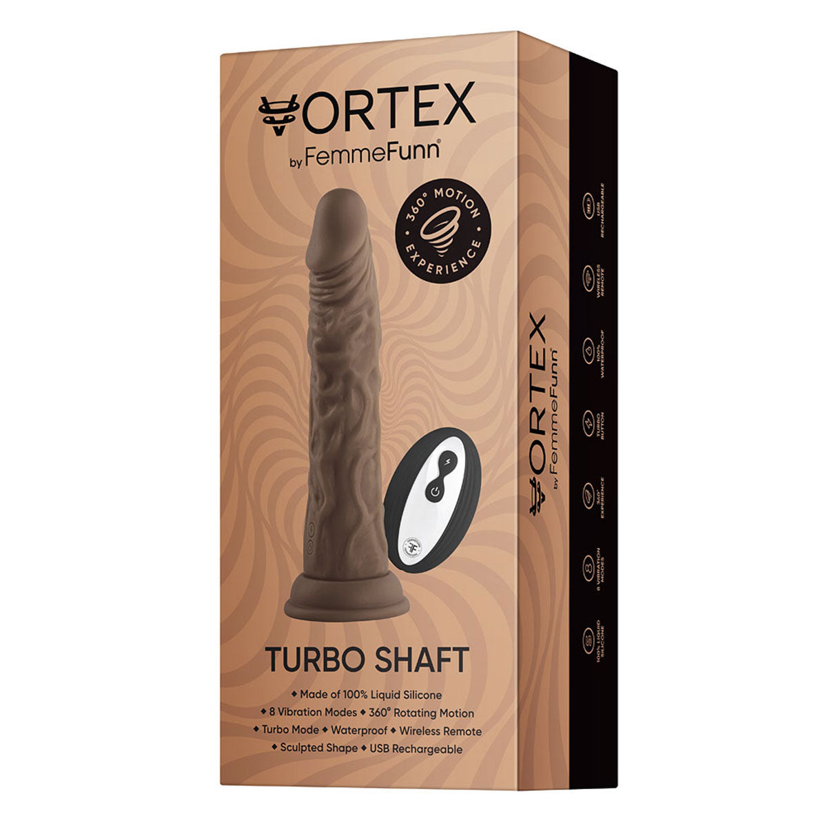 FemmeFunn Vortex Turbo Shaft 2.0 8 in. Vibrating Rotating Dildo Brown - Zateo Joy