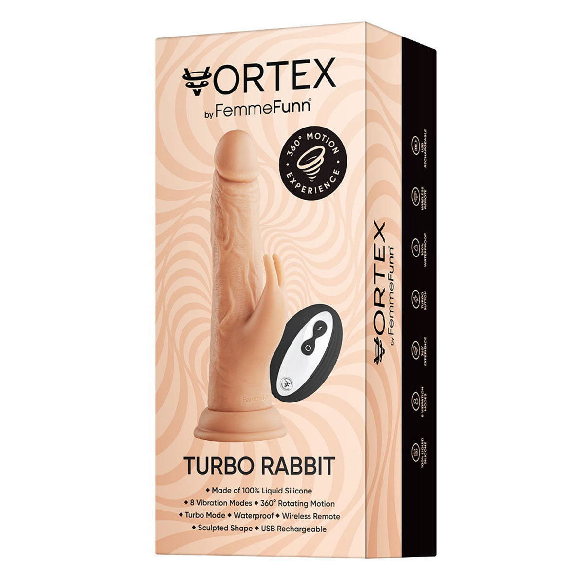 FemmeFunn Vortex Turbo Rabbit 2.0 8 in. Dual Stimulation Vibrating Dildo Beige - Zateo Joy