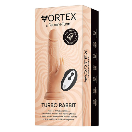 FemmeFunn Vortex Turbo Rabbit 2.0 8 in. Dual Stimulation Vibrating Dildo Beige - Zateo Joy
