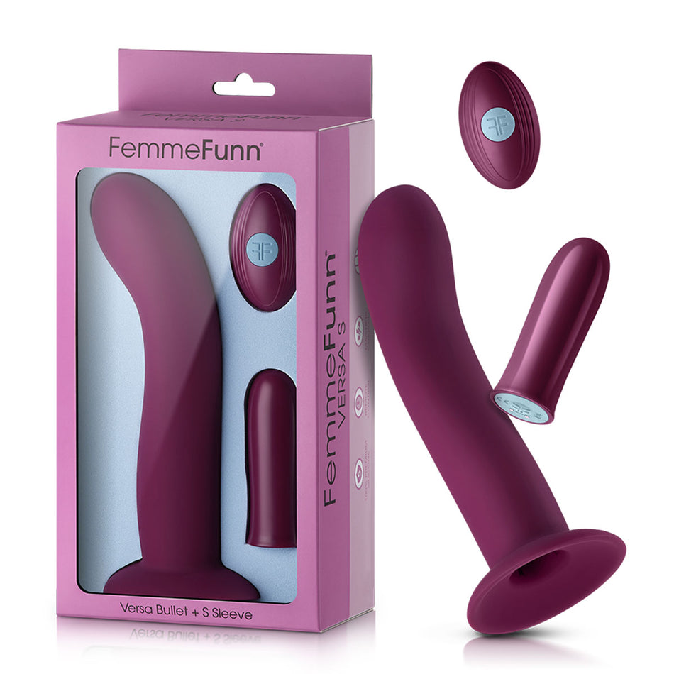 FemmeFunn Versa S Bullet Vibrator & Curved Silicone Sleeve Dark Fuchsia - Zateo Joy