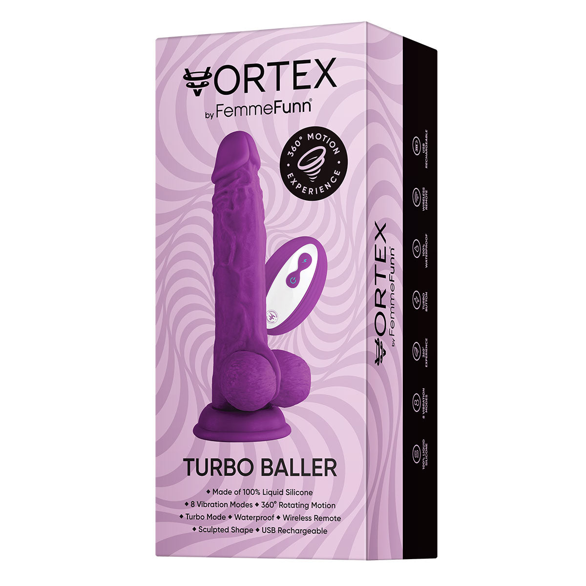 FemmeFunn Vortex Turbo Baller 2.0 8.25 in. Vibrating Rotating Dildo Purple - Zateo Joy