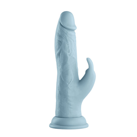 FemmeFunn Vortex Turbo Rabbit 2.0 8 in. Dual Stimulation Vibrating Dildo Light Blue - Zateo Joy