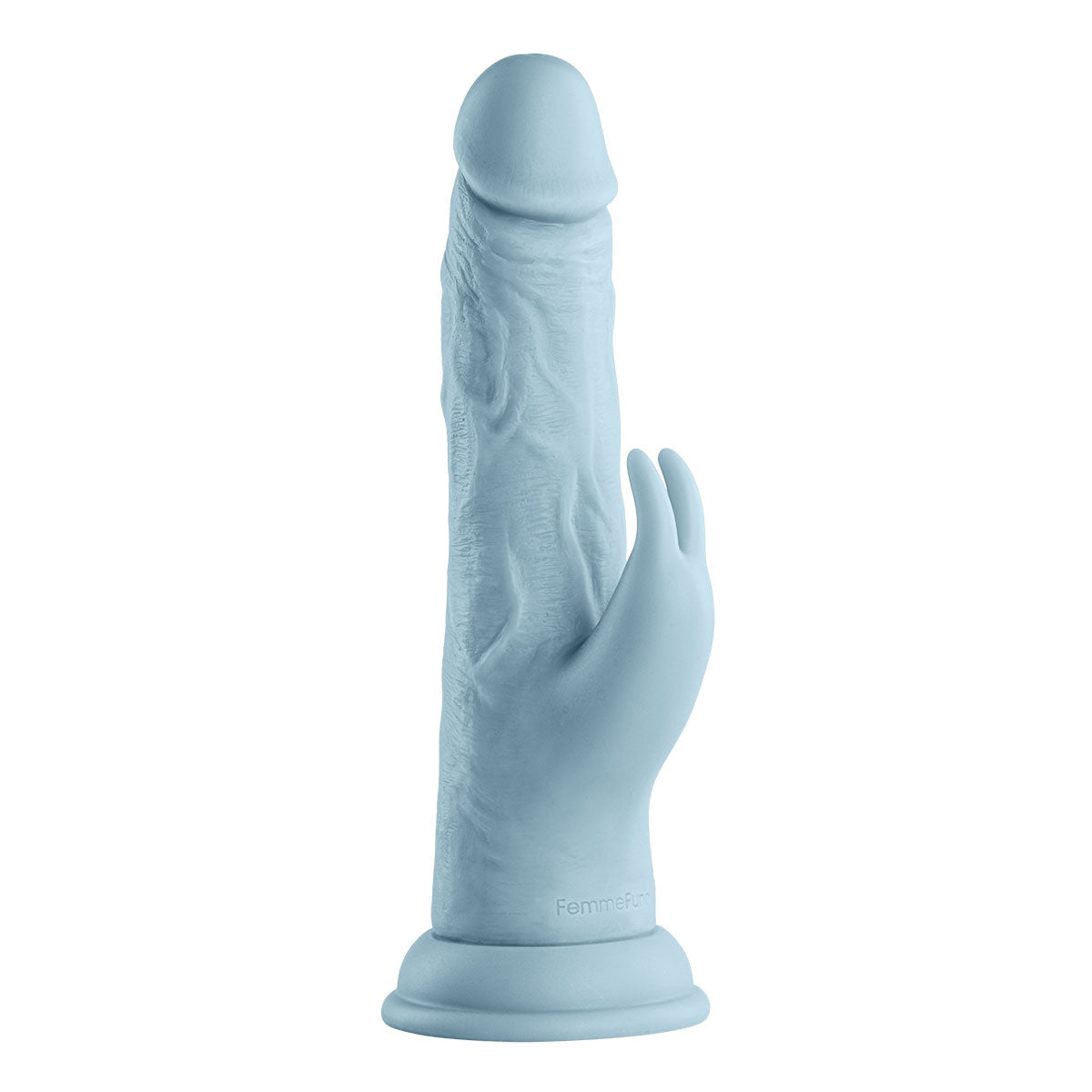 FemmeFunn Vortex Turbo Rabbit 2.0 8 in. Dual Stimulation Vibrating Dildo Light Blue - Zateo Joy