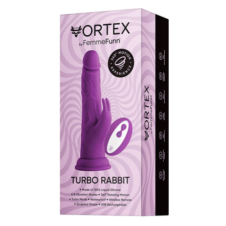 FemmeFunn Vortex Turbo Rabbit 2.0 8 in. Dual Stimulation Vibrating Dildo Purple - Zateo Joy