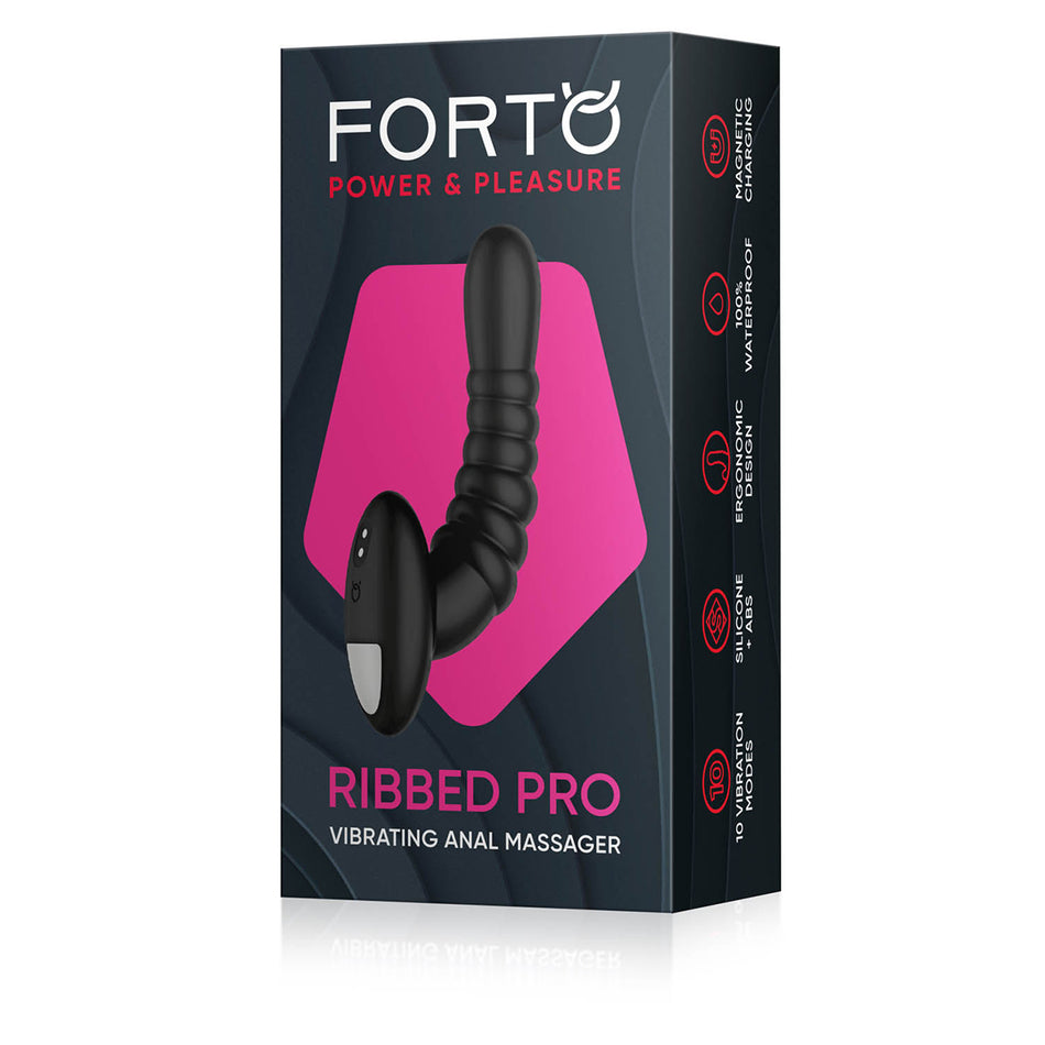 Forto Ribbed Pro Rechargeable Silicone Vibrating Anal Massager Black - Zateo Joy