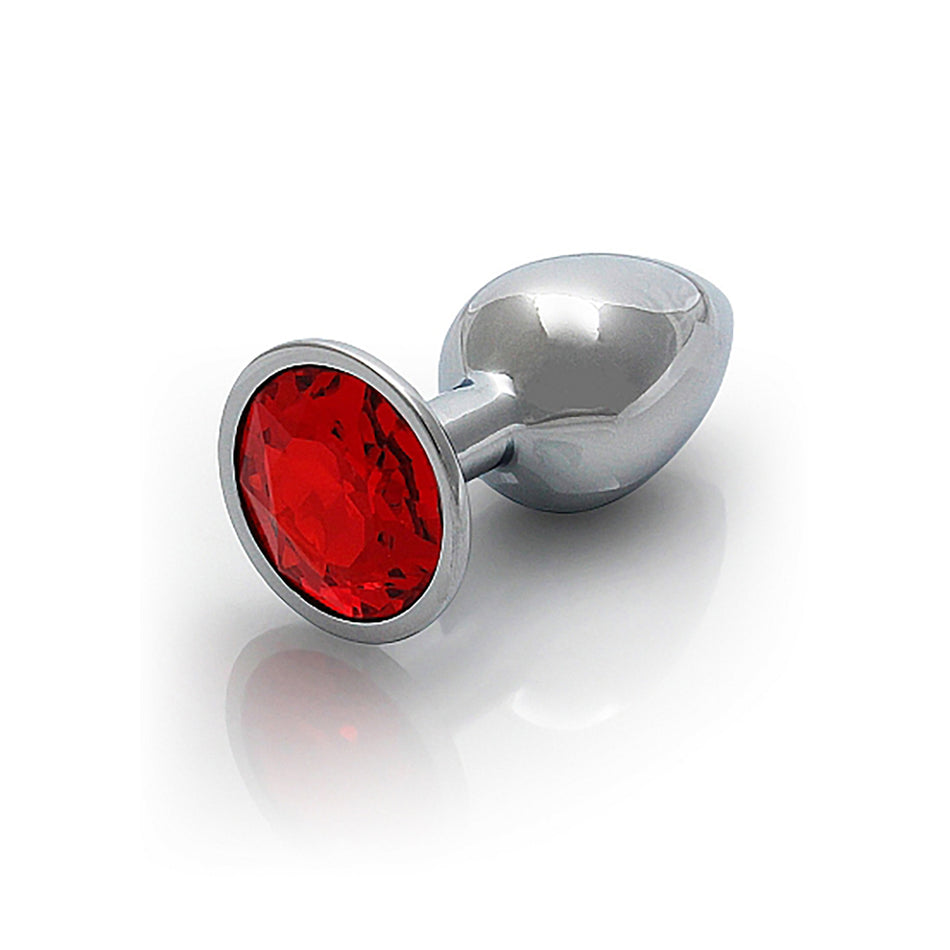 Shots Ouch! Round Gem Butt Plug Small Silver/Ruby Red - Zateo Joy