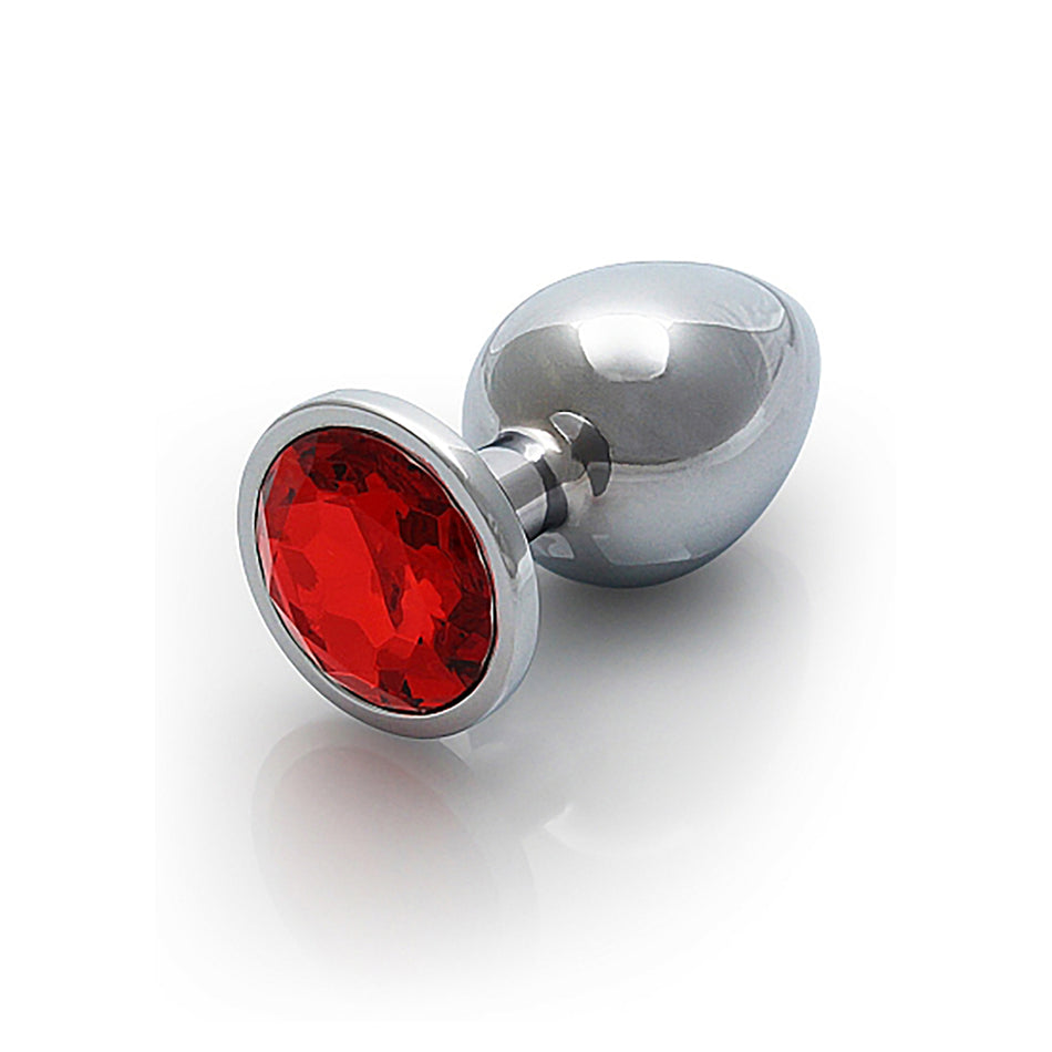 Shots Ouch! Round Gem Butt Plug Medium Silver/Ruby Red - Zateo Joy