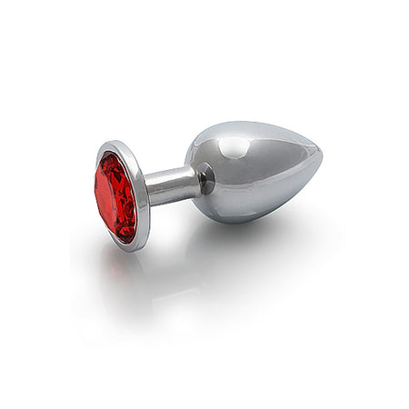 Shots Ouch! Round Gem Butt Plug Large Silver/Ruby Red - Zateo Joy