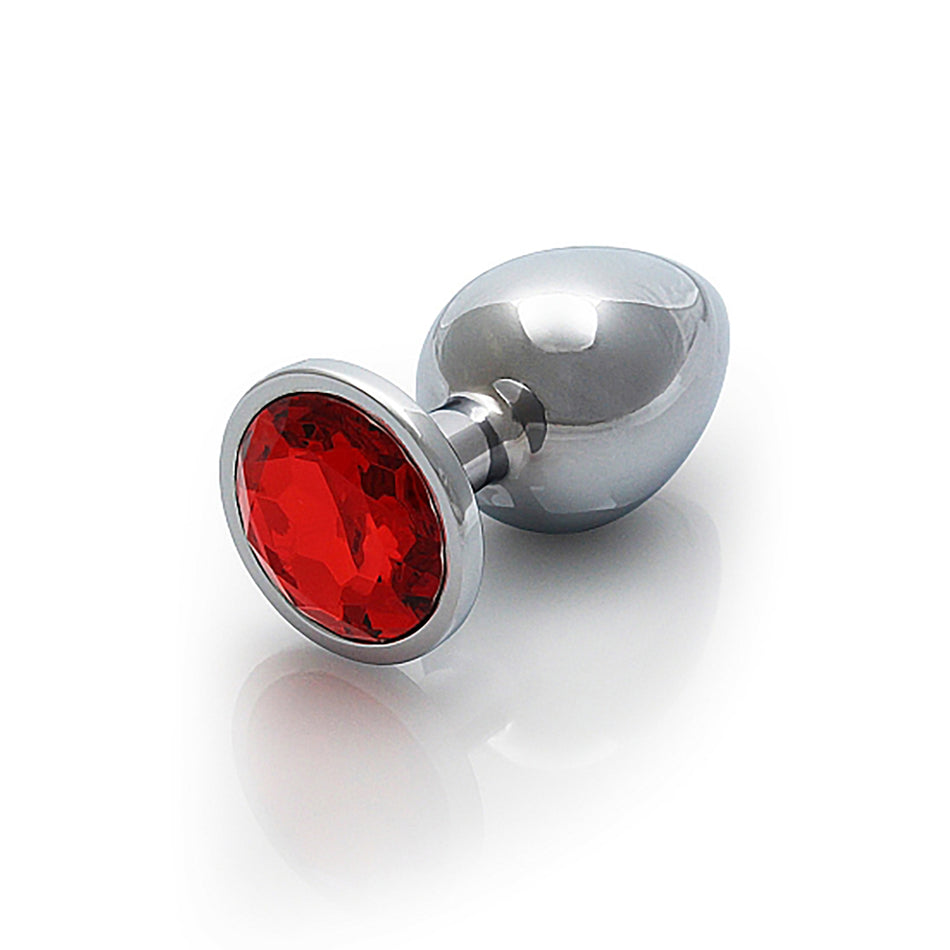 Shots Ouch! Round Gem Butt Plug Large Silver/Ruby Red - Zateo Joy