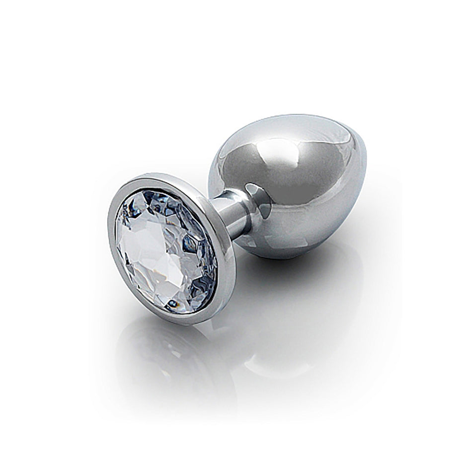 Shots Ouch! Round Gem Butt Plug Medium Silver/Diamond - Zateo Joy