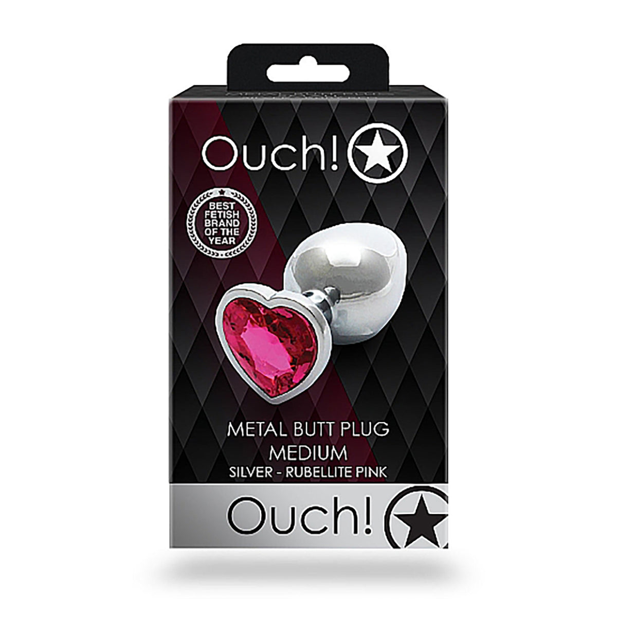 Shots Ouch! Heart Gem Butt Plug Medium Silver/Rubellite Pink - Zateo Joy
