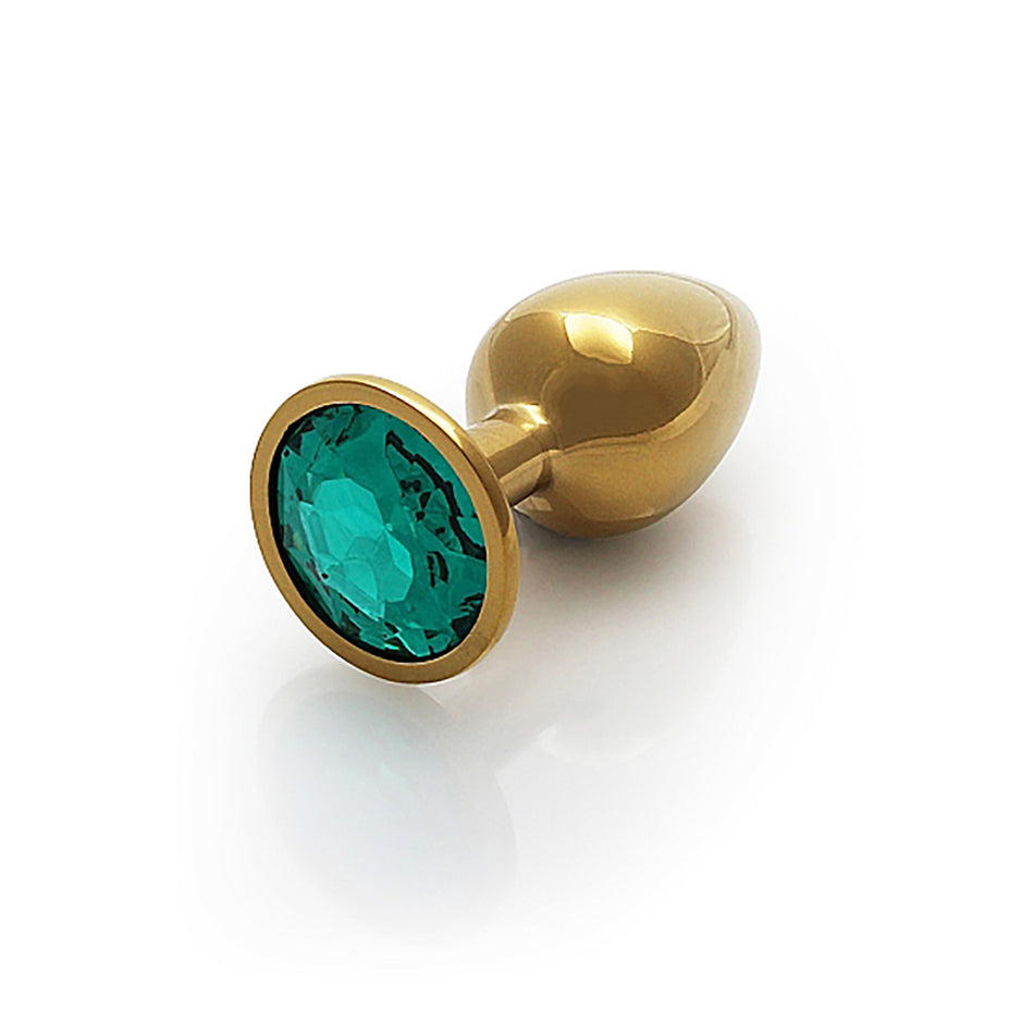 Shots Ouch! Round Gem Butt Plug Small Gold/Emerald Green - Zateo Joy