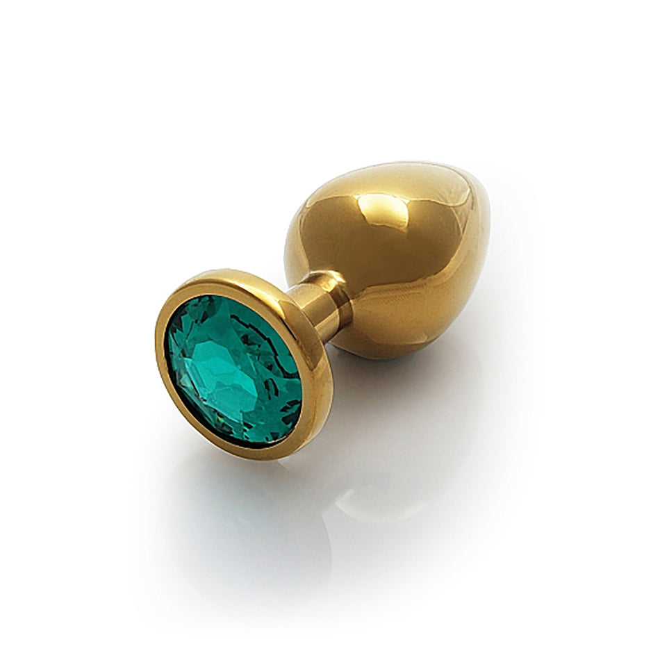 Shots Ouch! Round Gem Butt Plug Medium Gold/Emerald Green - Zateo Joy