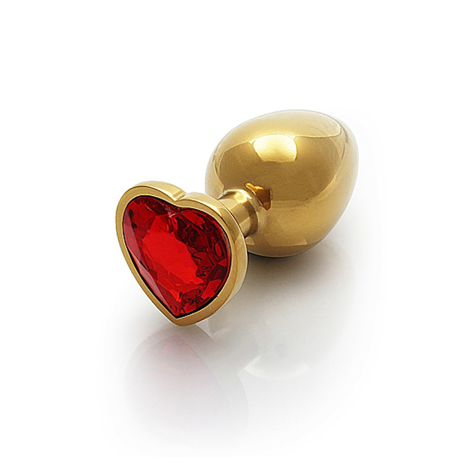 Shots Ouch! Heart Gem Butt Plug Medium Gold/Ruby Red - Zateo Joy