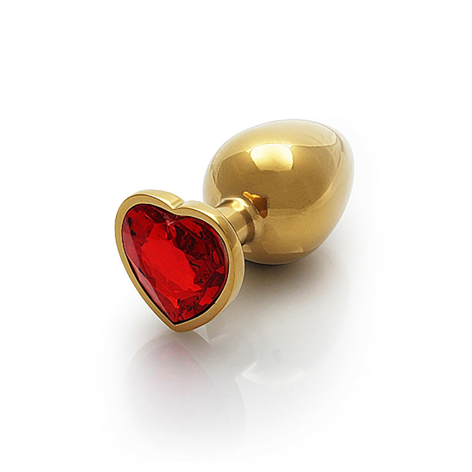 Shots Ouch! Heart Gem Butt Plug Large Gold/Ruby Red - Zateo Joy