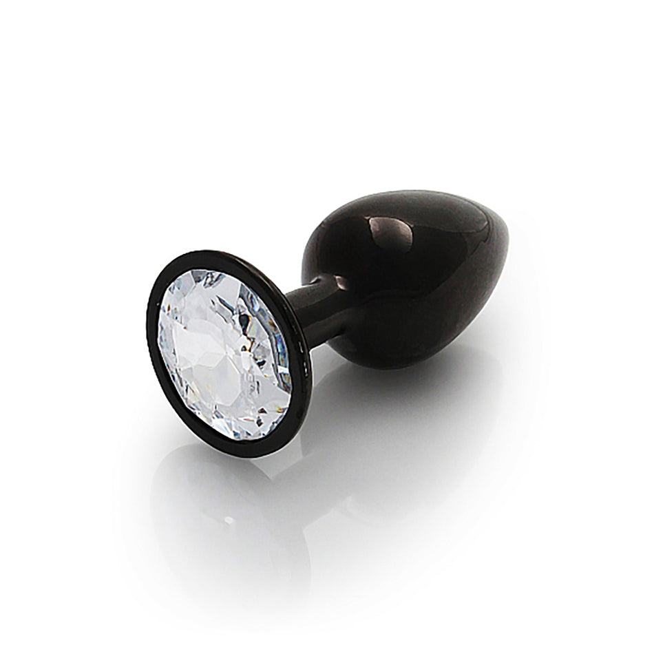 Shots Ouch! Round Gem Butt Plug Small Gunmetal/Diamond - Zateo Joy